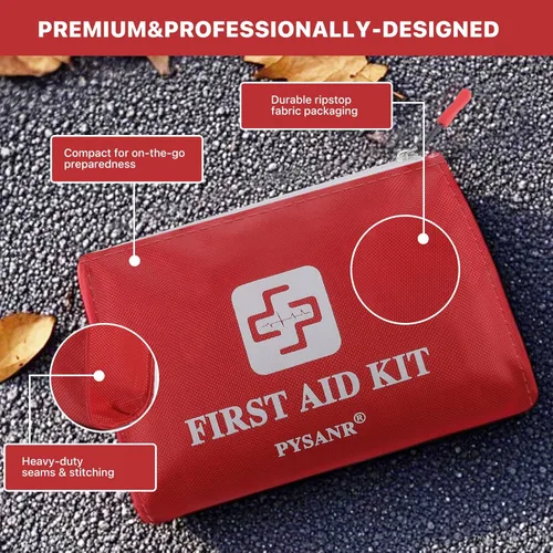 Vista 4 de Pequeño kit de primeros auxilios, 150 piezas con manta de aluminio y tijeras, mini bolsa de primeros auxilios para emergencias, hogar, campamento