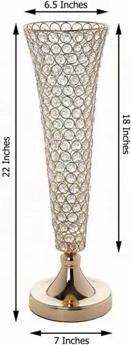 Vista 3 de Efavormart - Juego de 2 jarrones de trompeta con cuentas doradas de cristal para mesa de boda, 23 pulgadas de alto Dorado