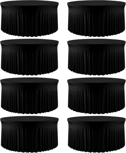 Vista 45 de Mantel redondo de 60 pulgadas en negro para mesas de 5 pies, funda de mesa ajustada de elastano con borde elástico y falda, lavable, sin arrugas