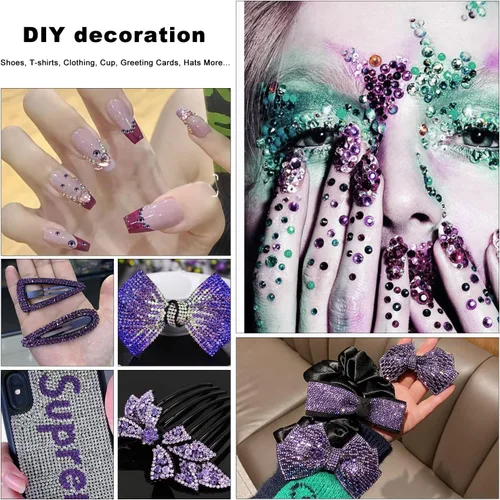 Vista 7 de 1440 piezas de diamantes de imitación termoadhesivos SS20 color púrpura2 con parte posterior plana, gemas de cristal de vidrio para ropa, camisas