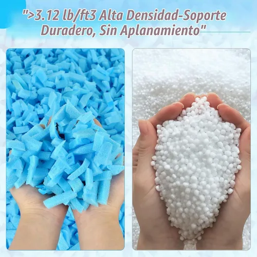 Vista 2 de Relleno para Puf - 5 libras de Espuma Viscoelástica Triturada, Alta Densidad ≥3.12 lb/ft³, Relleno Azul para Puf, Cojín de Sofá, Cama para Perro