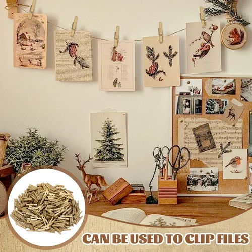 Vista 4 de CCINEE 150 pinzas de madera natural dorada de 1 pulgada, pines de ropa pequeños, clips de madera con textura natural para proyectos de bricolaje