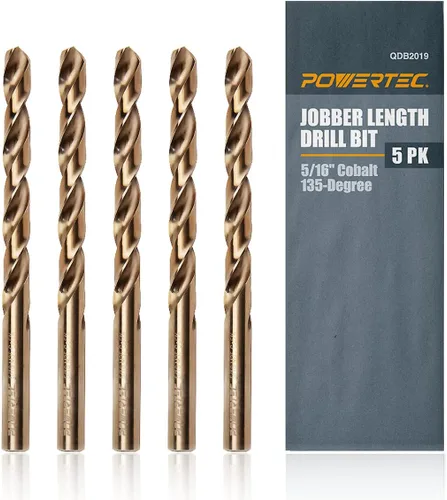 Vista 7 de POWERTEC Brocas de cobalto de 1/4 de pulgada, paquete de 6, 4 pulgadas de longitud, brocas M35 HSS Jobber con punta de 135° para perforar madera