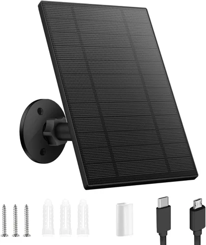 Vista 14 de Panel solar de 5 W para cámara de seguridad, panel solar con puerto micro USB y USB-C para cámara de batería recargable de 5 V CC al aire libre