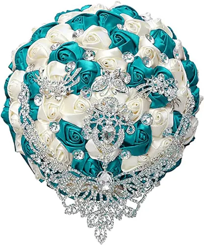 Vista 29 de Ramo de novia de boda de lujo hecho a mano, rosa de seda grande para sostener y lanzar, ramo de flores artificiales con cinta de satén, perlas