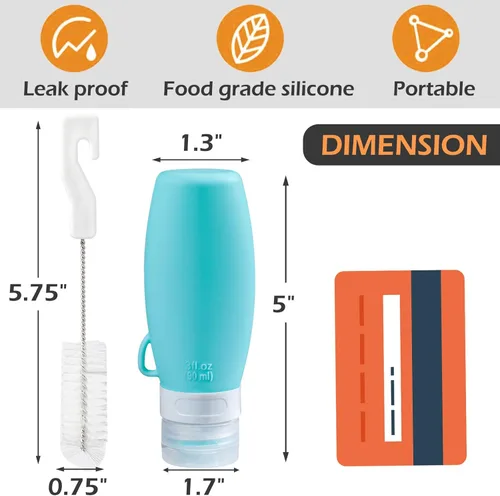 Vista 3 de Webake Botellas de aderezo de ensalada exprimibles de 3 onzas con cepillo de limpieza, paquete de 4 recipientes pequeños para aderezo para ensaladas