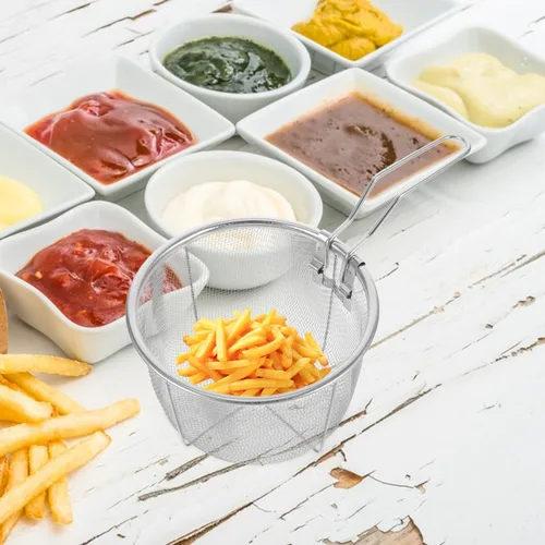 Vista 3 de Garneck Cesta de acero inoxidable para freír con asa, cesta redonda de 5.9 pulgadas para freidora de aire, papi para papas fritas, camarones y otros