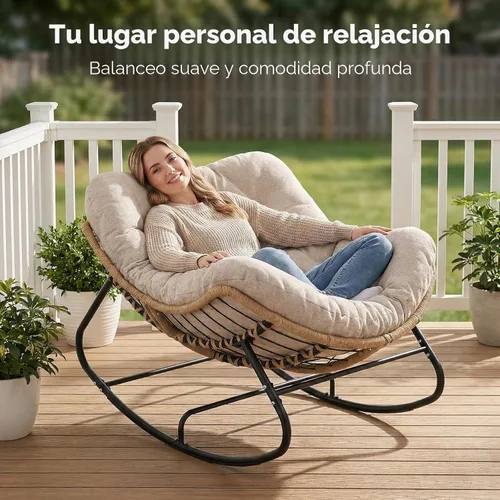 Vista 4 de SWITTE Silla mecedora para exteriores, balancín de patio de tamaño grande tipo papasan, cómoda silla de mimbre para leer, silla de huevo