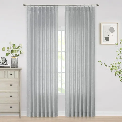 Vista 19 de Vision Home - Cortinas plisadas y semitraslúcidas con ganchos, mezcla de lino texturizado, filtran la luz, para sala, dormitorio, 2 paneles, 40 x 63