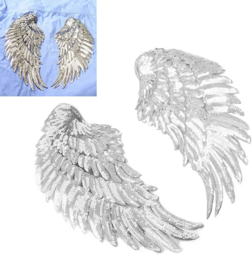 Angel Wings Sequin Patches Exquisite Decorative Fabric Appliques for DIY Clothes Skirt Bag Shoes 2pcs for Ladies Kids