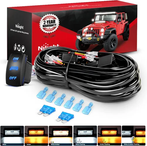Vista 10 de Nilight Kit de arnés de cableado 16AWG 1 cable especialmente personalizado para 6 modos, barra de luz estroboscópica ámbar blanca, luz de trabajo