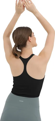 Vista 4 de ODODOS Paquete de 3 camisetas cortas sin mangas de punto acanalado lavadas sin costuras para mujer