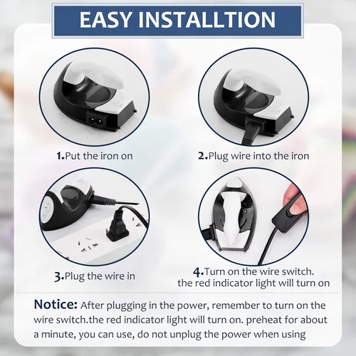 Vista 3 de Honoson - Plancha pequeña, térmica, portátil, práctica, con accesorios de base de carga, ideal para cuentas para planchar, parches, bricolaje, Negro
