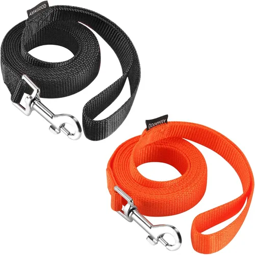 Vista 48 de AMAGOOD 6 pies de correas para cachorros/perros, correa de estilo tradicional resistente con gancho de cuello fácil de usar, correa para perros Negro