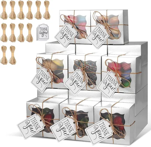 Vista 13 de KPOSIYA 10 cajas de panadería negras con ventana, cajas individuales para cupcakes de 4 x 4 x 2.5 pulgadas, cajas de galletas de papel kraft caja