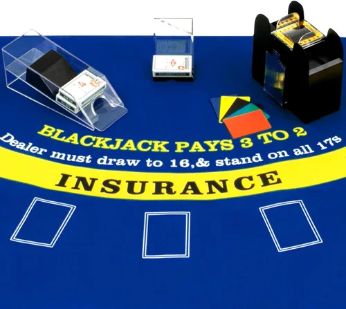 Vista 4 de Aoriher Juego Combinado de Blackjack, Incluye Fieltro de Diseño de Blackjack, Zapato Barajador Automático de Cartas de 6 Mazos, Bandejas Porta
