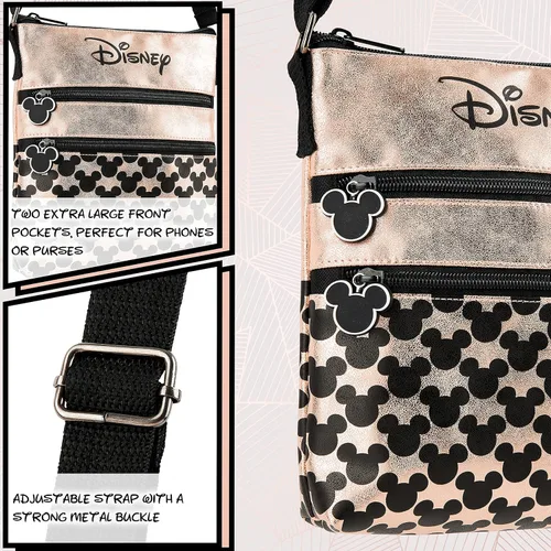 Vista 5 de Disney Bolsa cruzada para niñas, bolso de hombro de oro rosa Minnie y Mickey Mouse, regalos para niñas