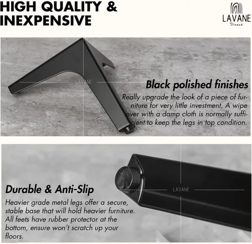 Vista 4 de La Vane Patas de metal para muebles de 4 pulgadas, juego de 4 – patas de repuesto modernas de triángulo de diamante negro para bricolaje, patas