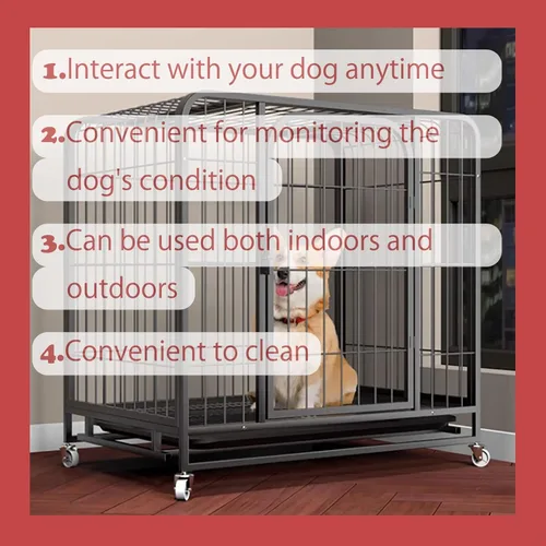 Vista 4 de Jaula de metal resistente XL para perros de 49 pulgadas, móvil con ruedas giratorias con bloqueo, jaula grande para mascotas duradera y fácil