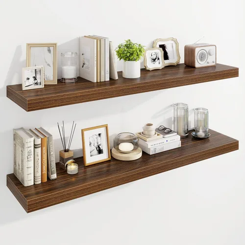 Vista 29 de Marsmiles Estantes flotantes de 32" para pared, estantes de madera con soportes invisibles, juego de 2, estante de pared de estilo rústico de granja