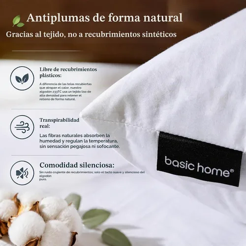 Vista 4 de basic home 28x28 Euro Throw Pillow Insert-Down Almohada de plumas Inserto-Tela de algodón Blanco-1 pieza
