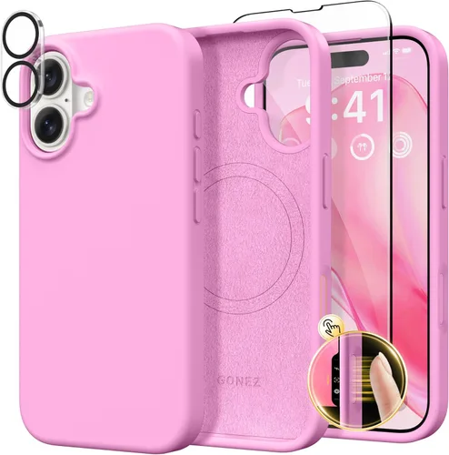 Vista 486 de GONEZ Funda magnética para iPhone 14, compatible con Magsafe, con protector de pantalla + protector de cámara, forro de microfibra antiarañazos