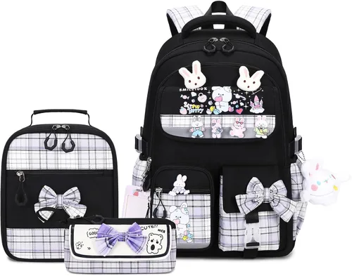 CYOQX Mochila escolar para niñas, 3 piezas, con lonchera, juego de mochila para adolescentes y niñas, linda mochila escolar para niños y niñas