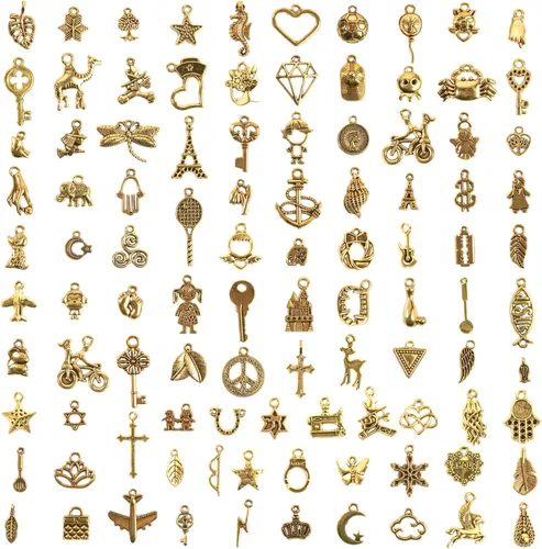CHuangQi 100 piezas Lotes a granel para hacer joyas, dijes de metal liso mixtos, colgantes para pulseras y collares, joyería y accesorios de