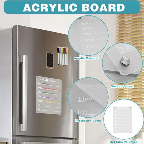Vista 2 de Calendario acrílico magnético transparente para nevera, tablero de planificación de acrílico transparente y magnético, tablero de menú, planificador
