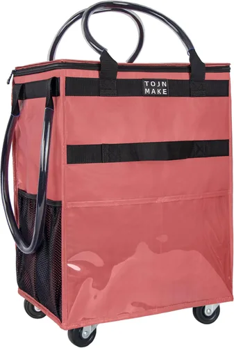 Vista 9 de Bolsa de comestibles reutilizable sobre ruedas, carrito de compras con 8 bolsillos y cubierta con cremallera, bolsa plegable con ruedas, asas