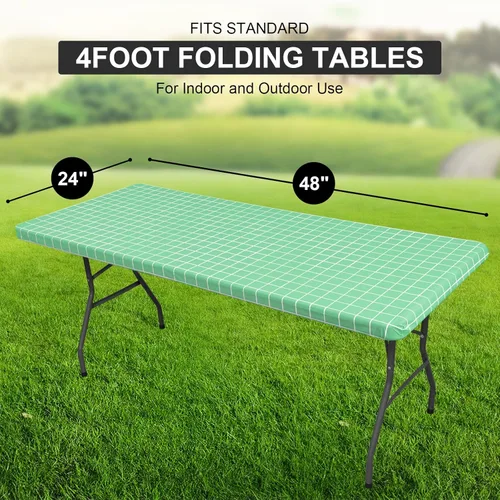 Vista 159 de Mantel rectangular, manteles de plástico elásticos ajustables con parte trasera de franela para mesas de 4 pies, manteles de vinilo impermeables
