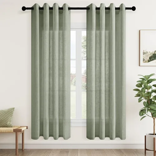 Vista 86 de Aersas Cortinas de lino negro para dormitorio de 63 pulgadas de largo, 2 paneles de privacidad, eficiencia energética, semitransparentes, cortinas