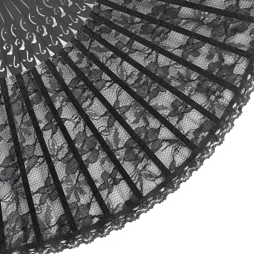 Vista 4 de choyaxo - Abanico de mano de encaje chino plegable de bambú y seda para mujeres, para decoración de bodas, bailes y fiestas, negro