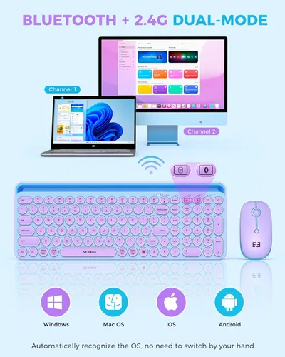 Vista 2 de seenda Teclado y mouse Bluetooth para iPad, CTU-301 conexión inalámbrica multidispositivo Bluetooth+teclado 2.4G Combo con soporte para tableta