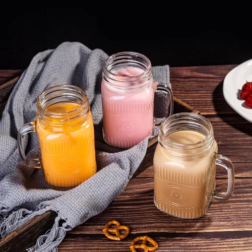 Vista 8 de Amzcku Tarro de beber transparente vintage de 16 onzas con mango cómodo para bebidas de fiesta, 6