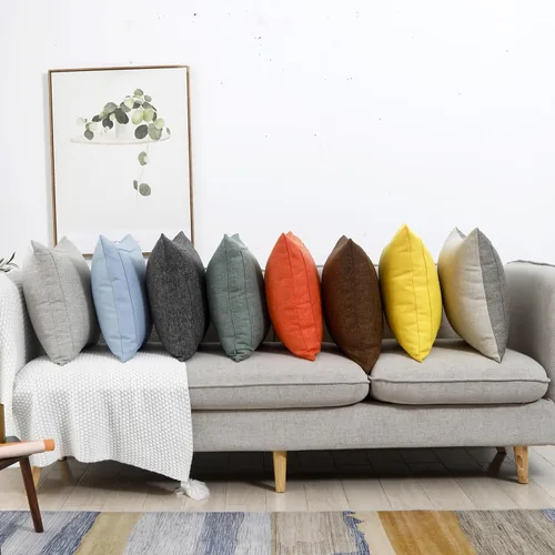 Vista 5 de Jepeak - Fundas de cojín de arpillera, paquete de 2 fundas de almohada cuadradas sólidas, gruesas y decorativas para el sofá o sillón, estilo casa