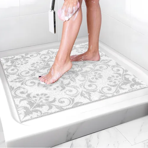 Vista 11 de Tapete de ducha extragrande: 23.6 x 35.4 pulgadas, elegantes tapetes de ducha para ducha interior, tapete de ducha antideslizante de PVC suave