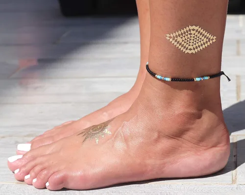 Vista 2 de Anklet for Women, Unique Beaded Thin Anklet, Black Gold Colorful Boho Hippie Waterproof Beach Foot Jewelry, Native American Style, Handmade by Tribes