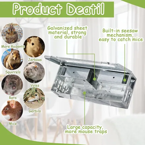 Vista 3 de Qualirey Paquete de 4 trampas para ratones de captura múltiple, parte superior transparente, humanizada, para interiores y exteriores, control