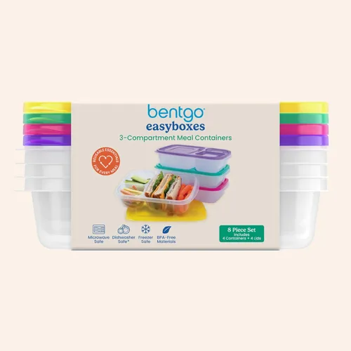 Vista 9 de Bentgo Easyboxes - Cajas de almuerzo apilables originales - Recipientes de comida reutilizables de 3 compartimentos para niños y adultos - Caja