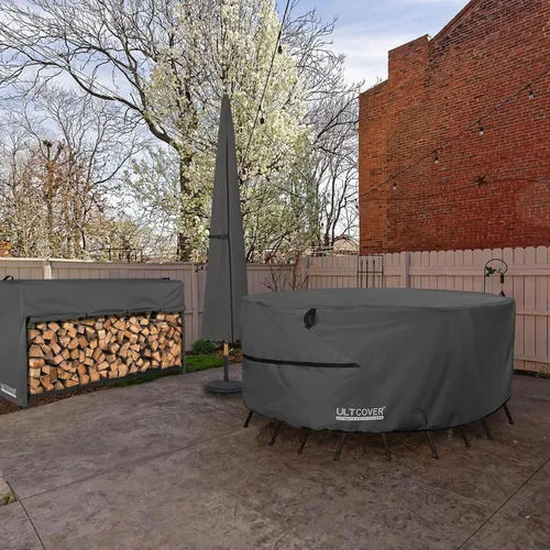 Vista 8 de ULTCOVER Funda redonda para muebles de patio, mesa impermeable al aire libre con funda para silla de 48 pulgadas, color negro