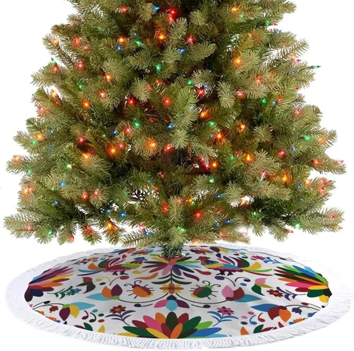 Vista 3 de Faldas de árbol de Navidad para decoración de Navidad, estilo mexicano, brillante, 48 pulgadas