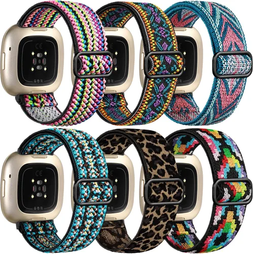 Vista 18 de Ouwegaga Banda elástica compatible con Fitbit Versa 4 bandas/Sense 2/Sense/Versa 3 bandas para mujeres y hombres, correa deportiva ajustable