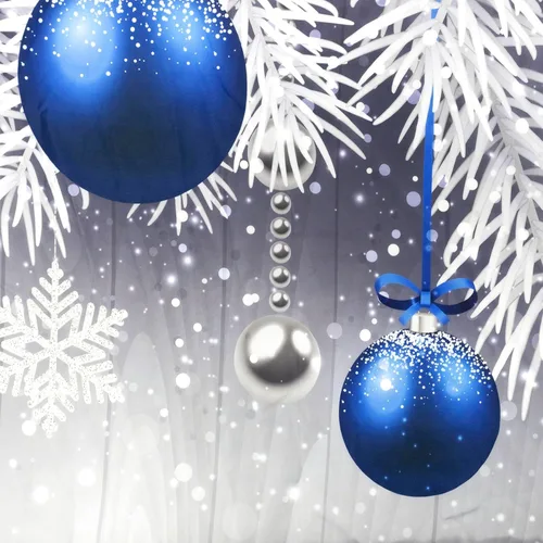 Vista 3 de HVEST Christmas Ball Shower Curtain, Blue Christmas Ball with Silver Pine Tree on Grey Board Bathroom Shower Curtain with Hooks, Snow Snowflake