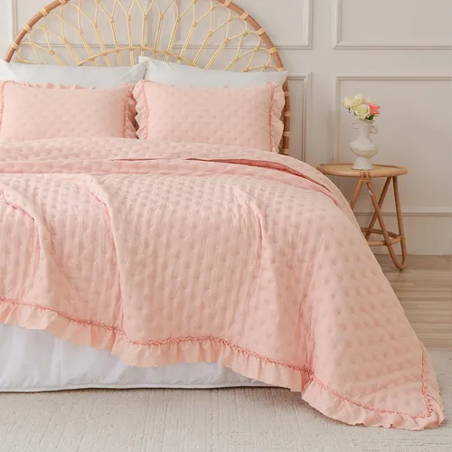 Vista 17 de Cmfshape Juego de cama de 2 piezas de edredón ultrasónico con bordes con volantes para una elegante decoración de dormitorio adecuado para todas