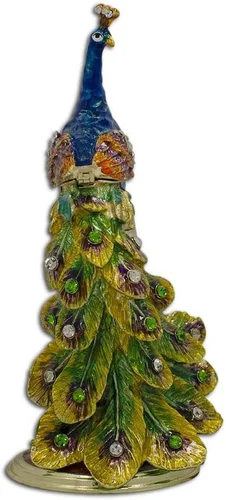 Vista 8 de BestPysanky Figura de caja de baratijas de pavo real sentado en un reloj de 5.5 pulgadas