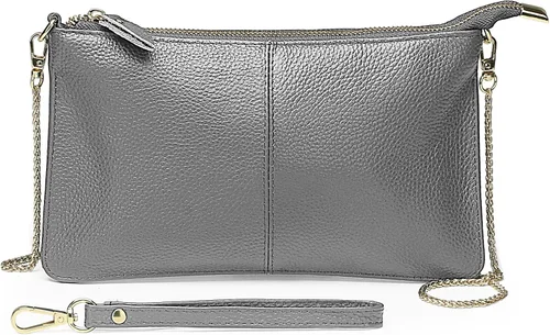 Vista 8 de Uromee Cartera de mano para mujer, de piel auténtica, con cadena de hombro desmontable