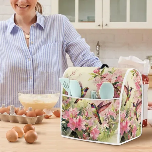 Vista 4 de Birds Flower Pattern Kitchen Aid Mixer Cover, Food Processor Cover with Top Handle and Storage Pocket, Dust Cover for Kitchen Stand Mixer or Coffee