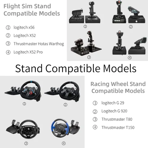 Vista 5 de Marada Wheel Stand and Flight Sim Stand Compatible with Thrustmaster HOTAS WARTHOG, Logitech G25 G27 G29 G920 Adjustable Foldable