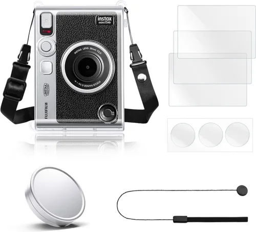 Vista 12 de Rieibi Funda protectora transparente para cámara instantánea Fujifilm Instax Mini Evo, funda rígida con correa para el hombro